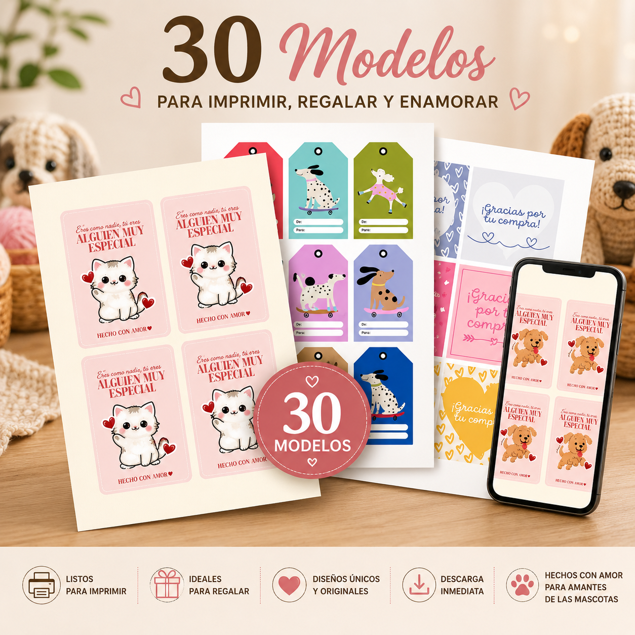 Kit Profesional de Tarjetas para Mascotas Amigurumi